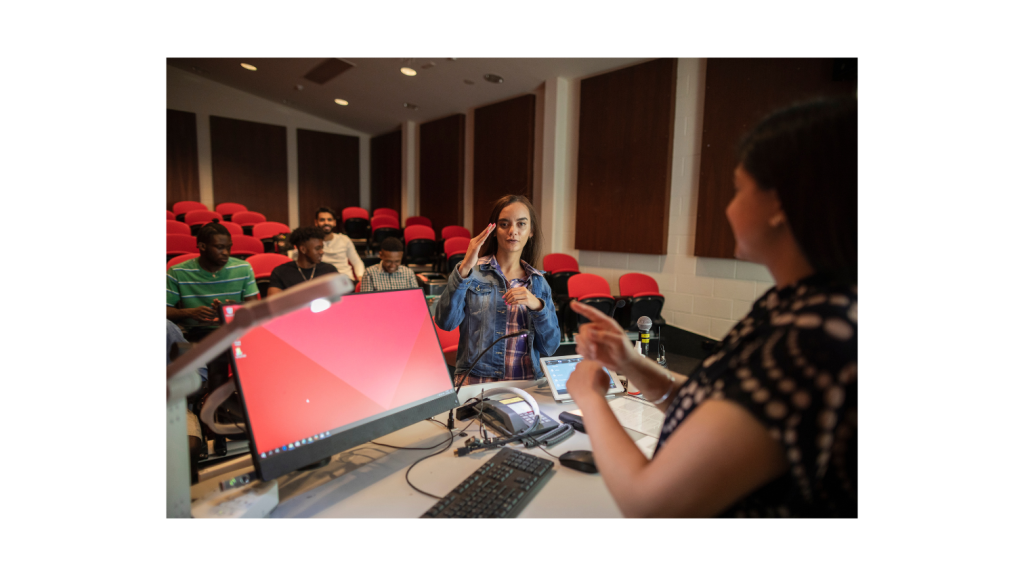 ASL interpreting supports real-time communication in discussions and labs—crucial for both comprehension and safety.